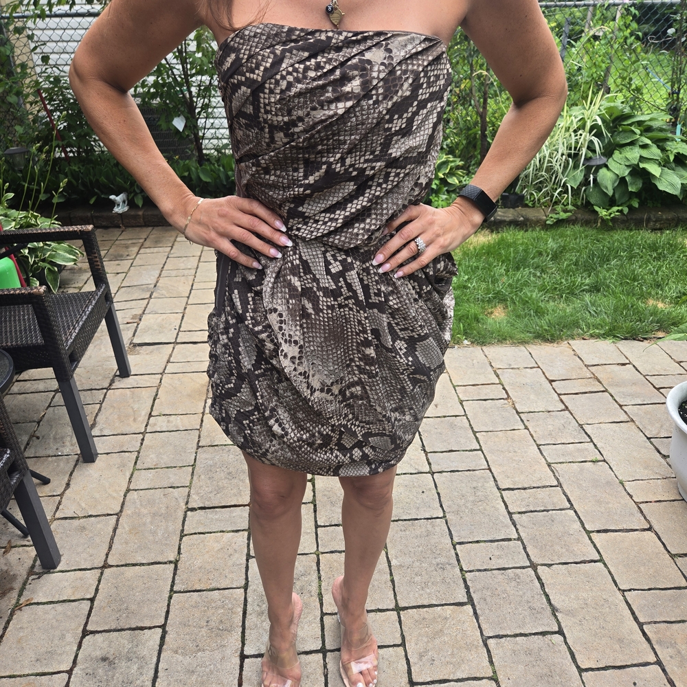 Michael Kors Strapless Snake Print Dress - Brown and Black